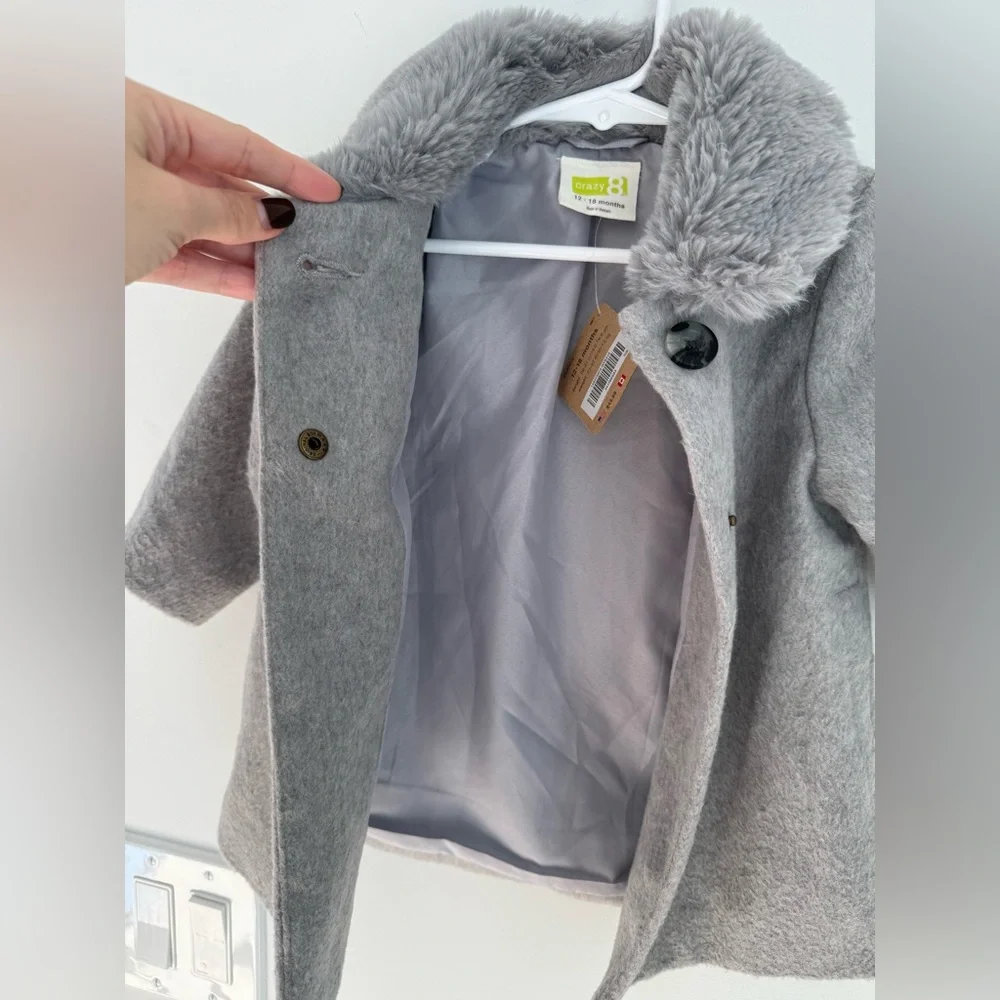 Crazy‎ 8 Girls' Toddler Grey Peacoat, 12-18 mo NEW